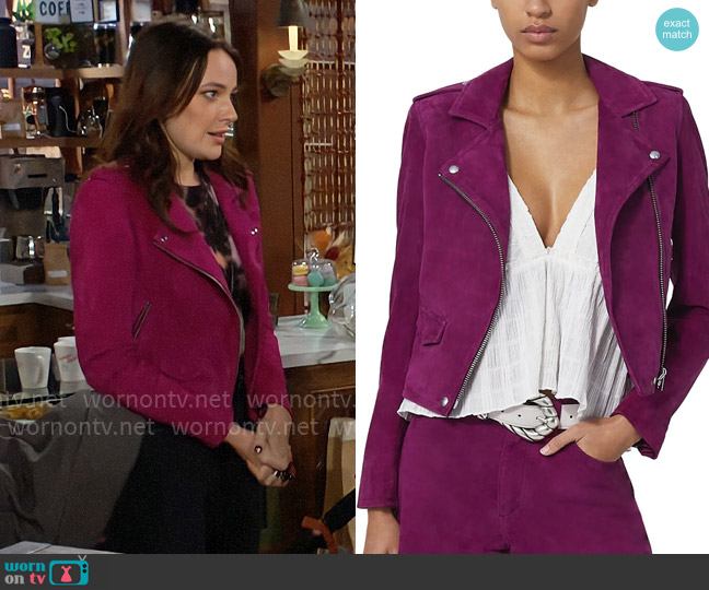 IRO Ashley Suede Jacket worn by Tessa Porter (Cait Fairbanks) on The Young and the Restless