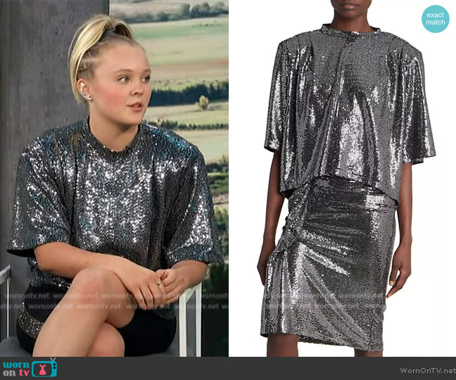 Isabel Marant Shiny Flou Delfi Cropped Top worn by Jojo Siwa on Access Hollywood