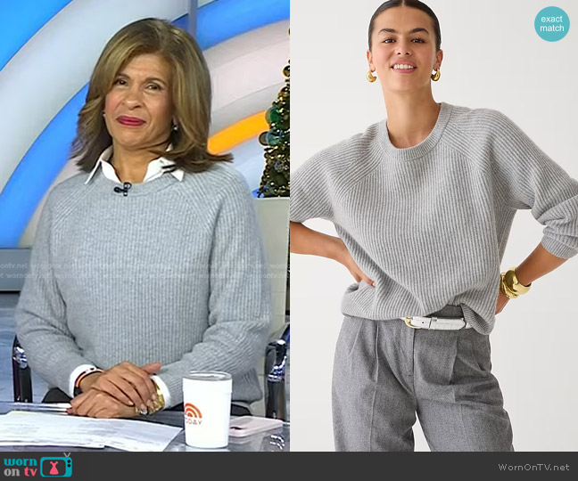 J. Crew Ribbed Cashmere Oversized Crewneck Sweater in Heather Grey worn by Hoda Kotb on Today
