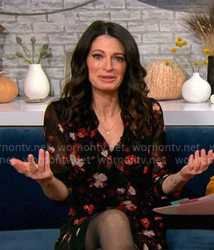 Jackie Burns’ black floral dress on CBS Mornings