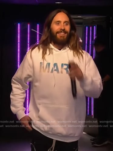 Jared Leto’s white Mars hoodie on The Kelly Clarkson Show