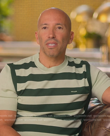 Jason’s green striped tee on Selling Sunset