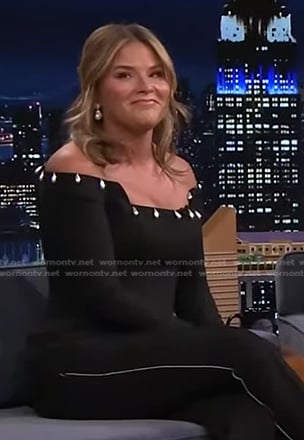 Jenna’s black pearl embellished off-shoulder top at The Tonight Show on Today