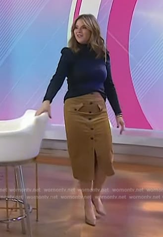 Jenna’s navy turtleneck top and corduroy skirt on Today