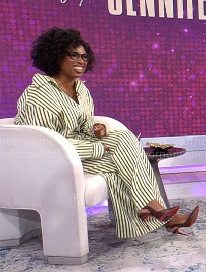 Jennifer Hudson’s green striped shirt and pants set on CBS Mornings