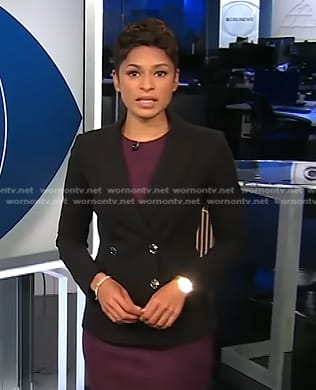 Jericka’s black double breasted blazer on CBS Evening News