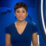 Jericka’s blue v-neck cap sleeve dress on CBS Evening News