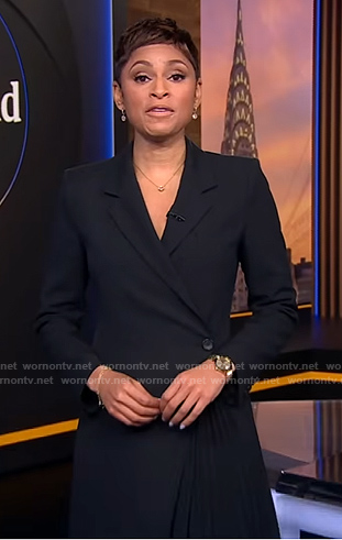 Jericka’s black pleated blazer dress on CBS Evening News