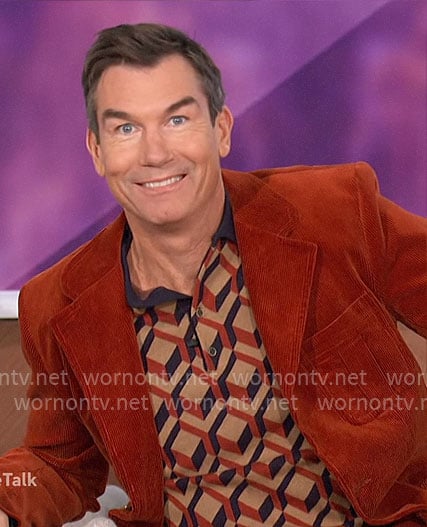 Jerry’s geometric polo shirt and corduroy suit on The Talk