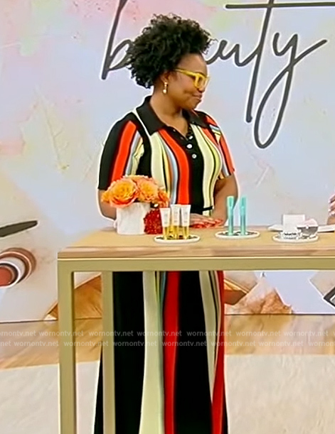 Jessica Cruel’s black striped shirtdress on Tamron Hall Show