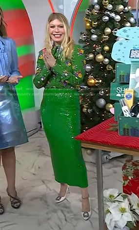 Jill’s green floral blouse and sequin skirt on Today