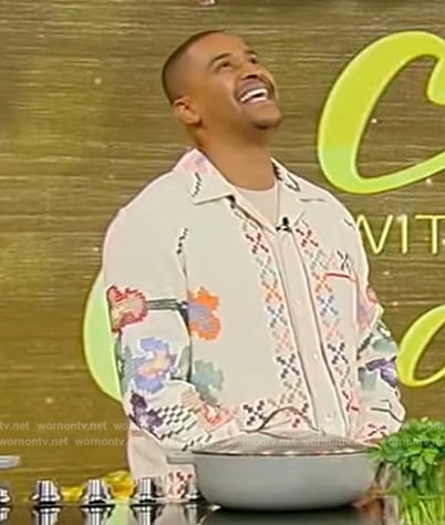 JJ Johnson’s white embroidered jacket on Tamron Hall Show