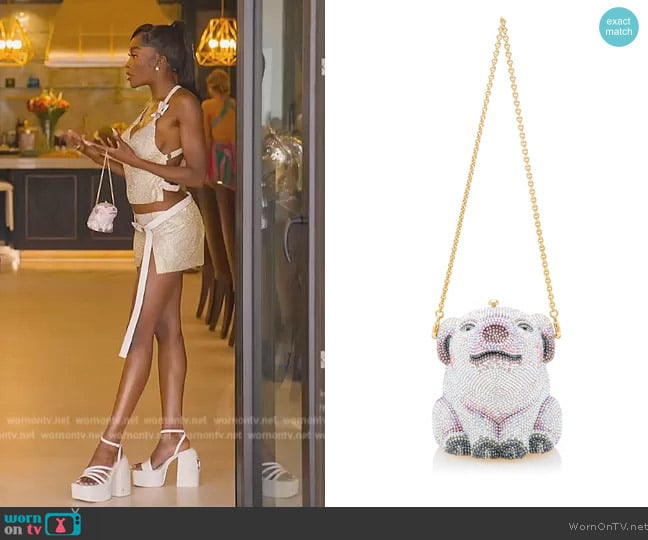Judith Leiber Pib Wilbur Bag worn by Chelsea Lazkani on Selling Sunset
