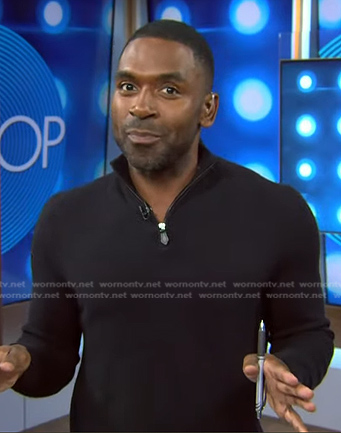 Justin’s black quarter zip polo sweater on Today
