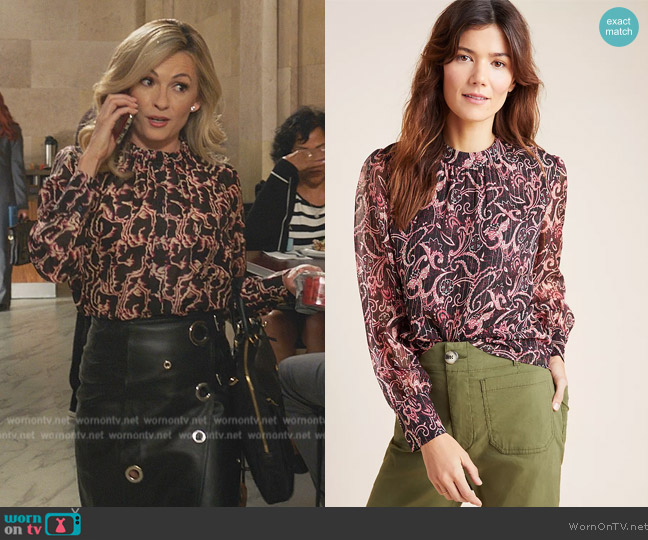 Kachel Mae Shimmer Blouse worn by Amy Quinn (Lindsey Gort) on All Rise