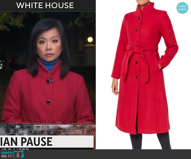 Kate Spade Single Breasted Belted Coat worn by Weijia Jiang on CBS Mornings