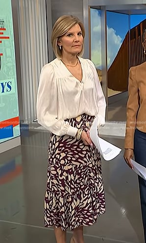 Kate’s white blouse and abstract print skirt on NBC News Daily