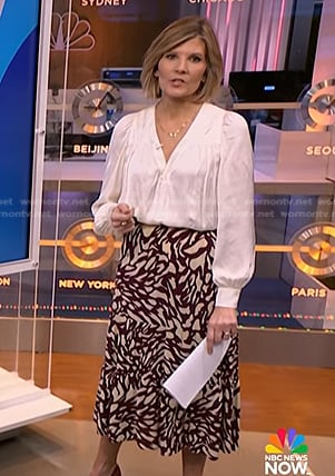 Kate’s white blouse and abstract print skirt on NBC News Daily