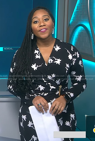 Kay Angrum’s black floral wrap dress on NBC News Daily