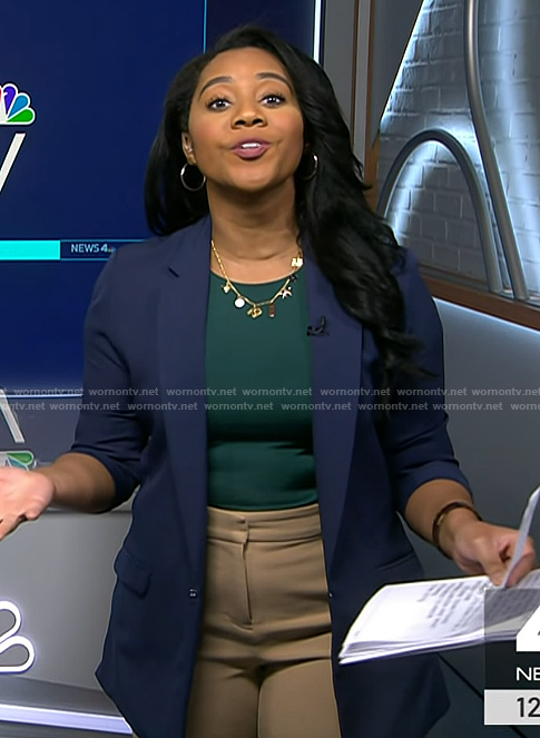 Kay Angrum’s navy 3/4 sleeve blazer on NBC News Daily