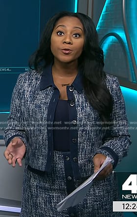 Kay Angrum’s blue tweed jacket and skirt on NBC News Daily