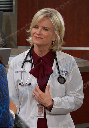 Kayla’s burgundy tie neck dress on Days of our Lives