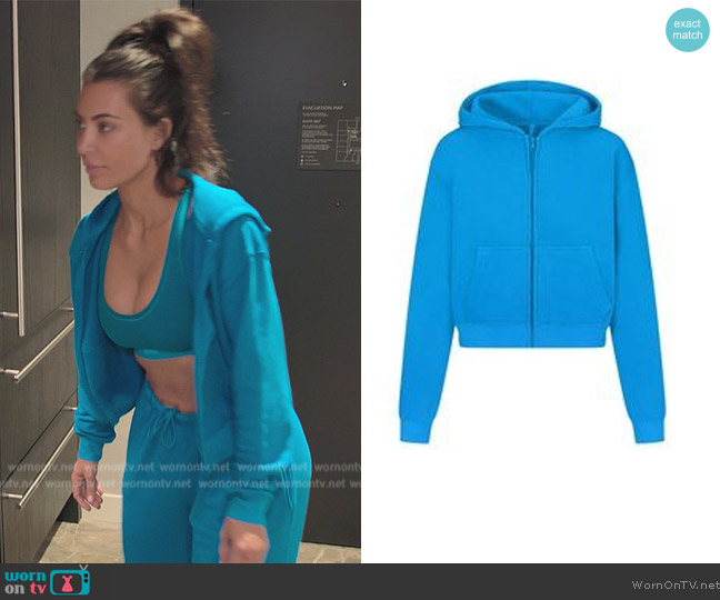 Skims Terry Blue Hoodie worn by Kim Kardashian (Kim Kardashian) on The Kardashians