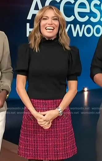 Kit’s pink tweed mini skirt and top on Access Hollywood