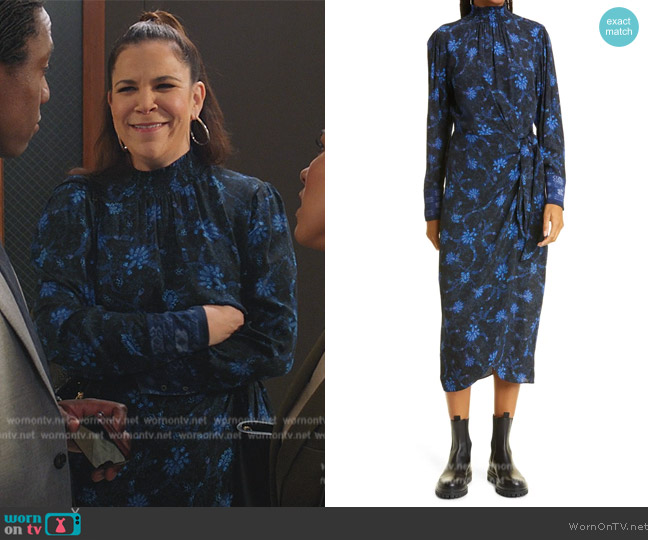 Kobi Halperin Hunter Mock Neck Long Sleeve Silk Blend Dress worn by Sara Castillo (Lindsay Mendez) on All Rise