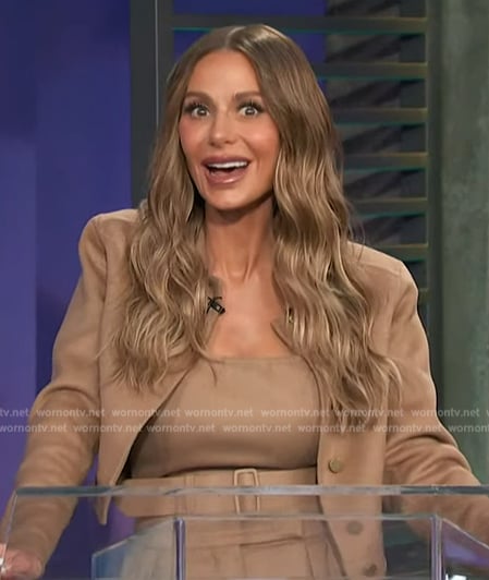 Dorit Kemsley’s beige jacket and pants on Access Hollywood