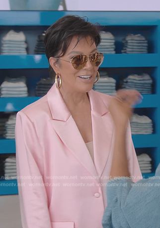 Kris’s pink satin blazer and sunglasses on The Kardashians