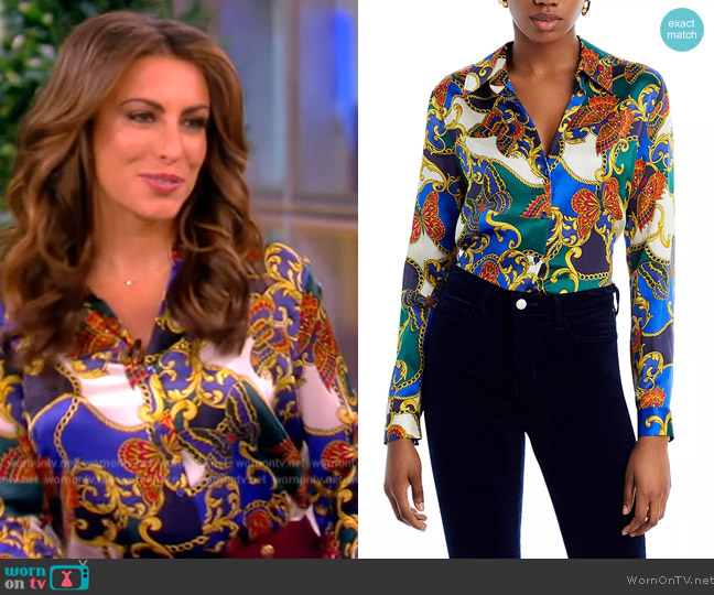 L'Agence Tyler Butterfly Print Silk Shirt worn by Alyssa Farah Griffin on The View