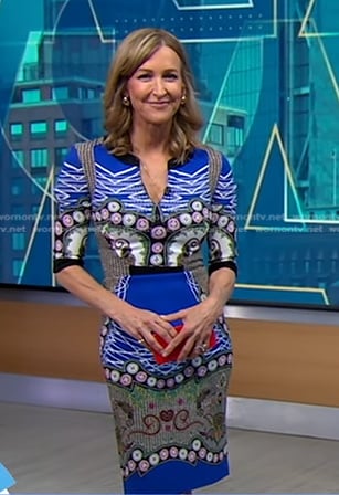 Lara’s blue printed sheath dress on Good Morning America