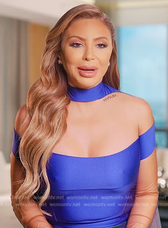 Larsa’s blue confessional top on The Real Housewives of Miami