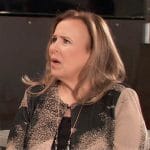 Laura’s beige and black abstract print jacket on General Hospital