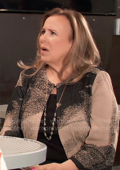 Laura’s beige and black abstract print jacket on General Hospital