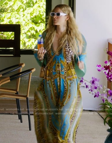 Leah’s blue mixed print kaftan on The Real Housewives Ultimate Girls Trip