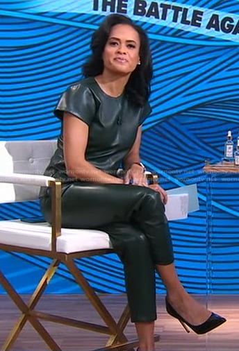Linsey’s green leather top and pants on Good Morning America