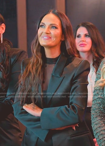 Lisa’s black mesh top and blazer on The Real Housewives of Salt Lake City