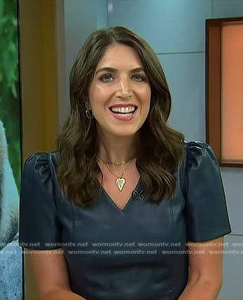 Liz Kreutz’s teal v-neck peplum leather top on Today