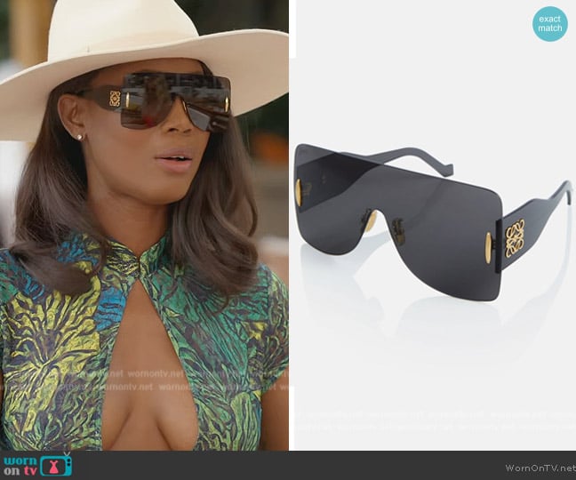 Loewe Anagram square sunglasses worn by Kiki Barth (Kiki Barth) on The Real Housewives of Miami