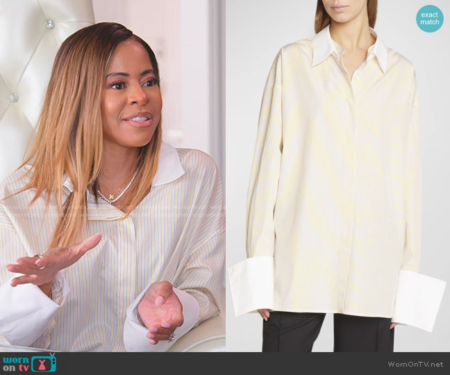 Loewe Stripe Deconstructed Collared Shirt worn by Mary Cosby on The Real Housewives of Salt Lake City