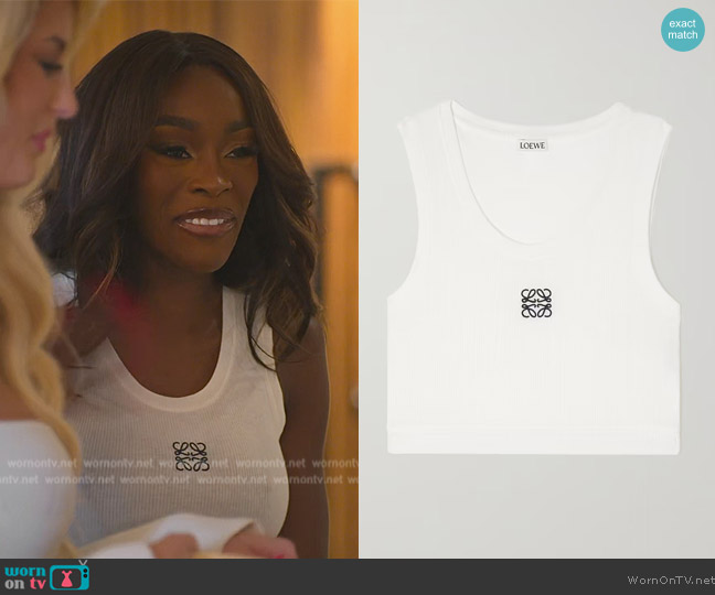 Loewe Anagram Logo Ribbed Crop Tank Top worn by Chelsea Lazkani on Selling Sunset