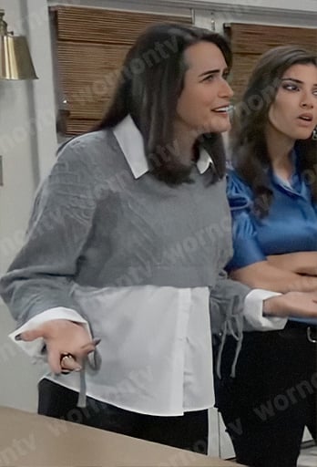 Lois’s grey cropped cable-knit sweater and white shirt on General Hospital