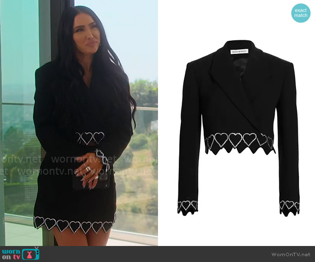 Mach & Mach Heart-Shaped Crystal-Trim Cropped Blazer worn by Bre Tiesi on Selling Sunset