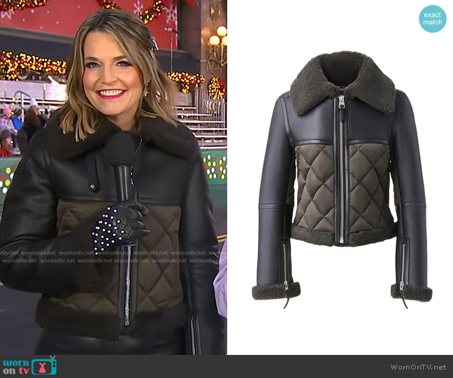 Mackage Tulip Quilted Sheepskin Jacket with shearling trim in Dark Olive worn by Savannah Guthrie on Today