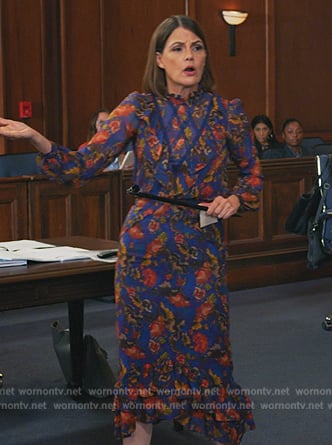 Maggie’s blue floral print long sleeve dress on All Rise