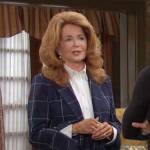 Maggie’s blue windowpane check suit on Days of our Lives