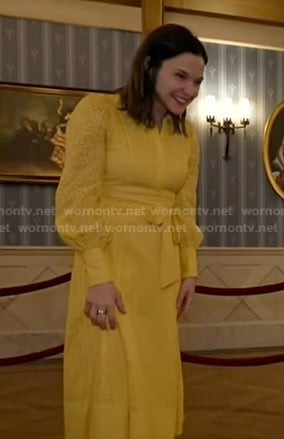 Maggie Rulli’s yellow lace midi dress on Good Morning America