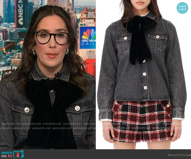 Maje Denim Shirt with Velvet Bow worn by Savannah Sellers on NBC News Daily